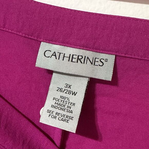 Catherines Blouse Cold Shoulder Size 3X 26 28W Pink Square Neck Tie Sleeve - Picture 4 of 7